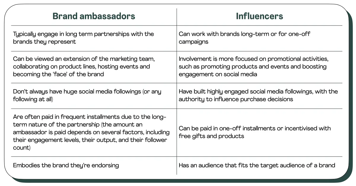 Brand ambassadors vs influencers
